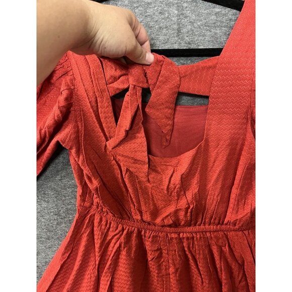 Band of The Free Dress Womens Small Red Mini Bubble Sleeves Solid Casual Summer - Picture 3 of 9